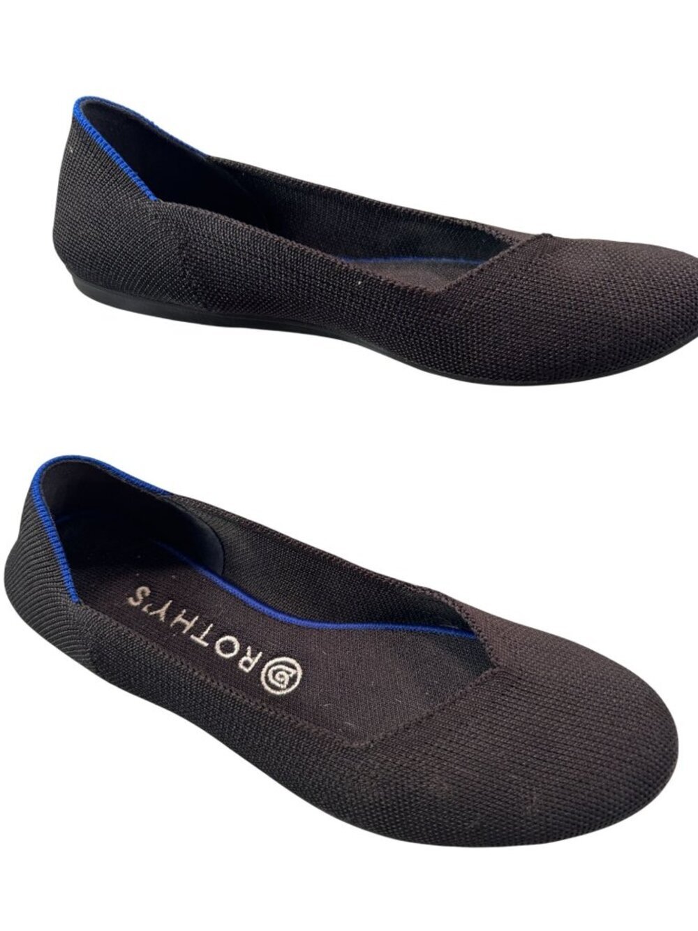 Rothys Ballet Flat Shoes Womens Electric Blue Halo Round Toe Knit Fabric Size 9